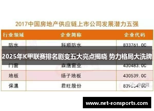 2025年K甲联赛排名剧变五大亮点揭晓 势力格局大洗牌
